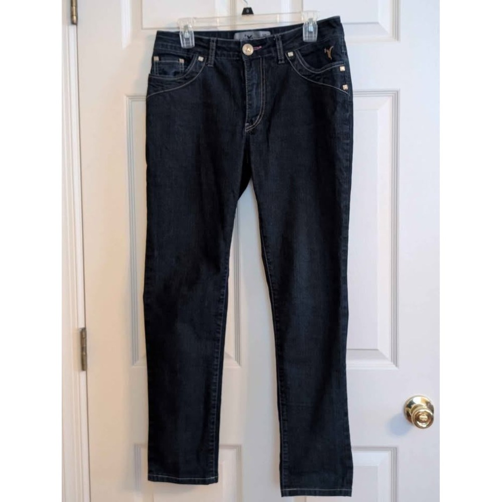 Beija Flor Brazil Jeans Size 10 Dark Wash High Rise Straight Leg‎ Studded Pocket